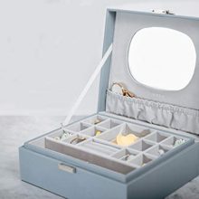 X•Rhea Jewelry Box, Two Layers 32 compartments Jewelry Organizer for Earrings Ring Necklace Bracelets Storage, Christmas Birthday Gift for Women Girls-Blue