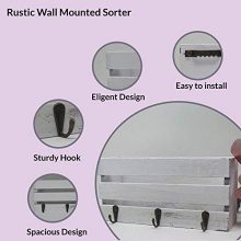 Rustic Wall Mounted Mail Sorter with 3 Key Hooks ~ Coat Hanger, Purse Hanger
