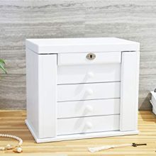 Caffny Large Wooden Women Jewelry Box, Built-in Mirror and Lock