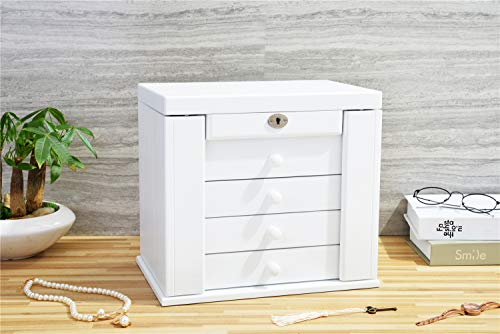 Caffny Large Wooden Women Jewelry Box, Built-in Mirror and Lock