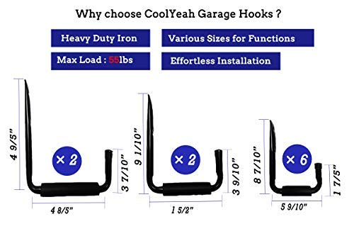 CoolYeah Garage and Garden Storage Utility Hooks with Jumbo Arm