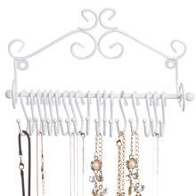 MyGift Wall-Mounted White Metal Scrollwork Design Hanging Jewelry Organizer