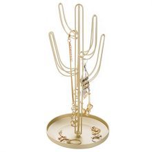 MyGift Gold-Tone Metal Cactus-Shaped Jewelry Tower