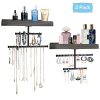 Biewoos Hanging Jewelry Organizer Wall Mounted with Rustic Wood Jewelry Holder Display for Necklaces Bracelet Earrings Ring Set of 2 (Weathered Grey)