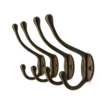 Vintage Cast Iron Wall Hooks (Rustic Finish, Set of 4) - Farmhouse Coat Hooks