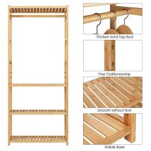 Homfa Bamboo Garment Rack - Multipurpose Coat and Clothing Stand with Shelves