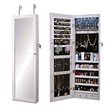 sogesfurniture Lockable Floor Standing Wooden Jewelry Cabinet Mirror Cabinet
