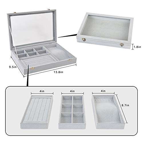 VIEFIN Stackable Jewelry Tray with Lid, Velvet Earring Drawer Insert Display
