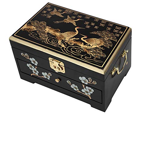 Surely Oriental Wood Jewelry Box/Case/Storage with Black Lacquer by Hand Painted