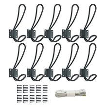 10 Pack Rustic Coat Hooks with 50Pcs Metal Screws, Black Vintage Wall Mounted