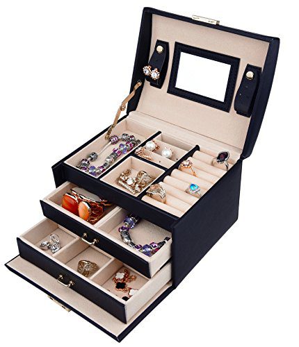 goldwheat Jewelry Box with Lock and Mirror Lockable Travel Jewelry Organizer Gift