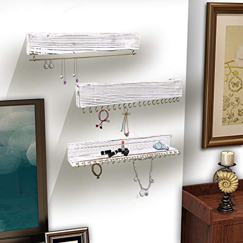 Large Wall Mounted Hanging Jewelry Organizer Set of 3, White Wall-Mounted