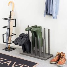 MyGift Distressed Gray Wood 6-Pair Boot Storage Rack