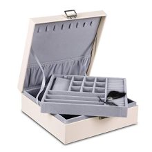 misaya Women Jewelry Box Organizer 2 Layer Large Lockable Display Jewelry Holder