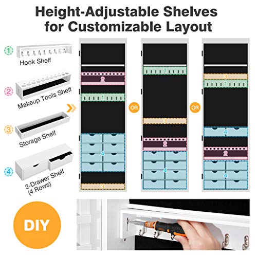 LANGRIA Full Length Mirror Jewelry Cabinet Organizer with 8 LED Lights
