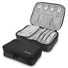 Procase Travel Jewelry Case Organizer Bag, Soft Padded Double Layer Jewelry Carrying Pouch Portable Jewelry Storage Box Holder for Earrings, Rings, Necklaces, Bracelets, and Chains -Black