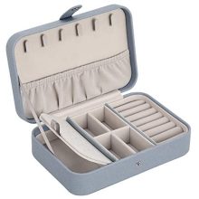 SONGMICS Travel Jewelry Box, Jewelry Organizer for Necklaces, Rings, Studs, with Hooks, Elastic Pocket, Multiple Compartments, and Removable Dividers, Snap Closure, Smoky Blue UJBC240BU