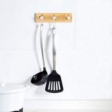 Tonlead Natural Wood Key Holder for Wall, Adhesive Key Hook Rack Stainless Steel