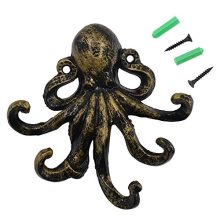 HERNGEE Med-Style Octopus Key Hooks Antique Bronze Cast Iron Decorative