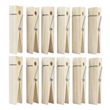 RIVERKING Big Clothes Pins,12 PCS Large Clothes Clips,6 Inch Wooden Giant Clothespins,Wood Natural Jumbo Clothespins for DIY Crafts,Wedding and Bathroom Decoration