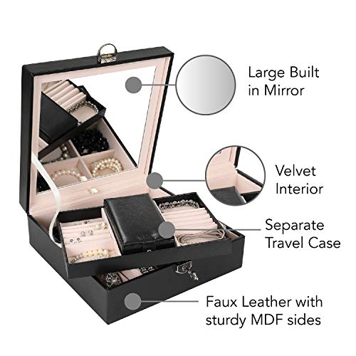 Lark and Harper Jewelry Box-Jewelry Organizer with Mini Travel Case and Mirror