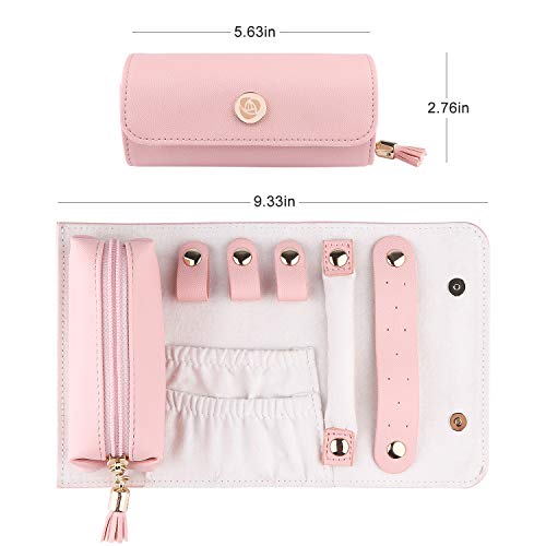 JIDUO Travel Jewelry Organizer Roll Foldable Faux Leather Small Jewelry Case