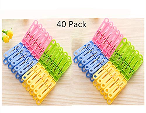 DurReus 2 Inch Small Plastic Colored Clothes Pins for Pictures Travel Laundry Clothespins Kitchen Clips for Chip Bags Bathroom Clothesline Pegs,Pack 40
