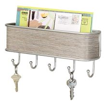 mDesign Wall Mount Metal Mail Organizer Storage Basket - 5 Hooks