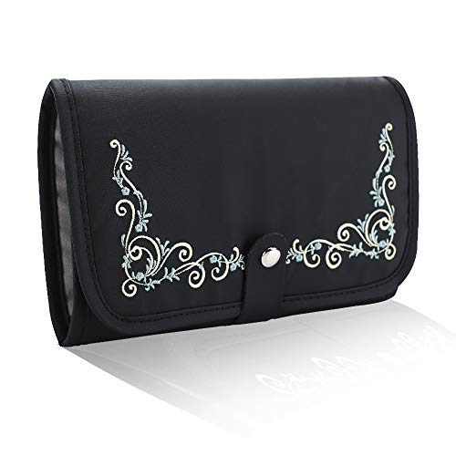 Lekesky Travel Jewelry Organizer Foldable Jewelry Roll Bag for Necklaces, Bracelets, Earrings, Bracelets -Black