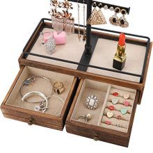 Keebofly Jewelry Organizer Metal & Wood Basic Storage Box