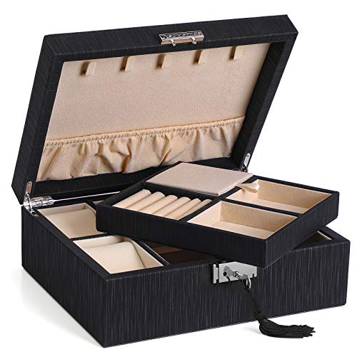 SONGMICS 2-Layer Jewelry Box, Lockable Jewelry Organizer