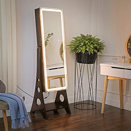 SONGMICS Jewelry Cabinet Armoire with Adjustable Light Ribbon on Beveled Edge
