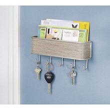 mDesign Wall Mount Metal Mail Organizer Storage Basket - 5 Hooks