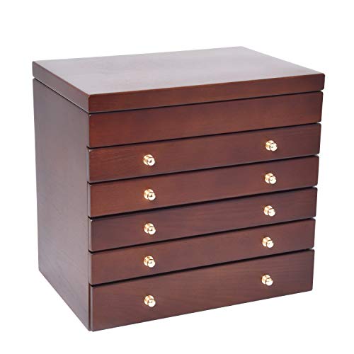Caffny Large Wooden Jewelry Box Lady Jewelry Storage Box,Built-in Mirror