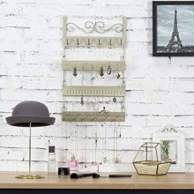MyGift 4-Tier Brass-Tone Metal Wall Hanging Jewelry Organizer Rack