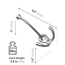HARPOON 5 Pack Heavy Duty Three Flared Prongs Coat Hooks, Wall Mounted