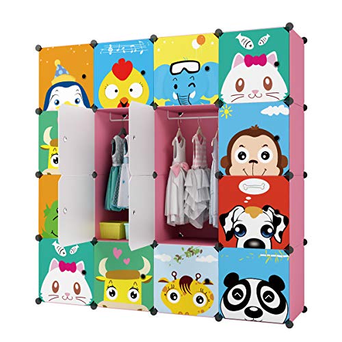 KOUSI Portable Kids Wardrobe Closet Children Dresser Hanging Storage Rack