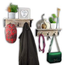 Spiretro Set of 2 Wall Mount Floating Shelves with Metal Hooks -16 inch