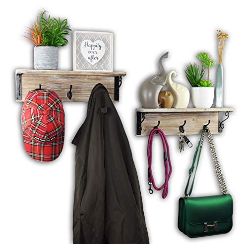 Spiretro Set of 2 Wall Mount Floating Shelves with Metal Hooks -16 inch