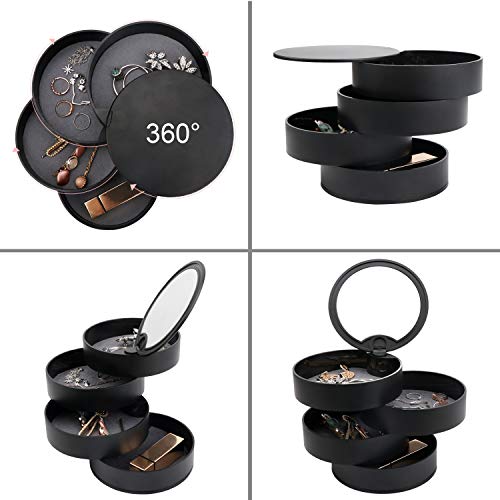 Allinside 4-Layer Jewelry Box with Mirror, 360 Degree Rotatable Jewelry Organizer