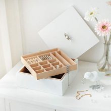SONGMICS Wooden Jewelry Box, 2-Layer Jewelry Organizer with Removable Tray