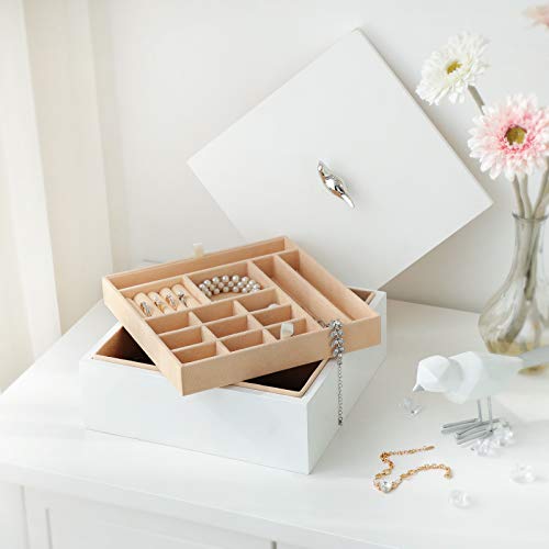 SONGMICS Wooden Jewelry Box, 2-Layer Jewelry Organizer with Removable Tray