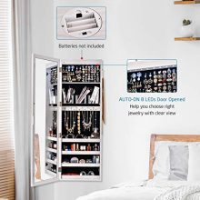Lockable Jewelry Cabinet Wall/Door mounted,8 LED Jewelry Armoire