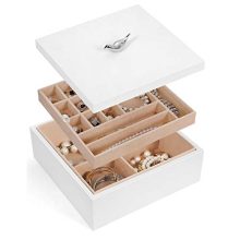 SONGMICS Wooden Jewelry Box, 2-Layer Jewelry Organizer with Removable Tray