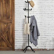 Stylish 65-Inch Industrial Black Metal Pipe Coat Stand with 10 Hooks for Coats, Hats, and Accessories