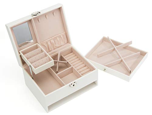 Jewelry Box Organizer Three-Layers Leather Jewelry Display Case