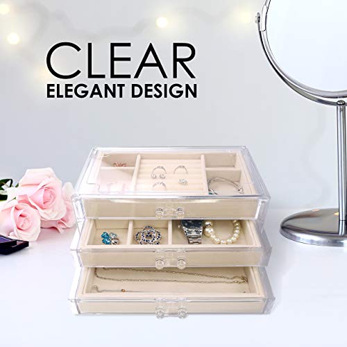 Simple Goods Jewelry Organizer with Drawers for Women | Clear Acrylic Case