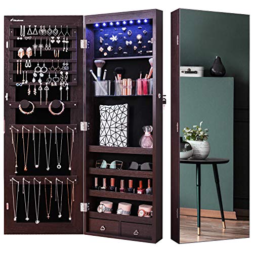 Nicetree 8 LED Mirror Jewelry Cabinet, Jewelry Armoire Organizer