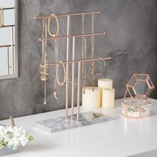 MyGift 3-Tier Rose Gold-Tone Metal T-Bar Necklace Display Stand