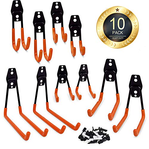 ZNCMRR Steel Garage Storage Utility Double Hooks, Heavy Duty Wall Hooks for Organizing Various Tools, ladders,Bulk Items, Bikes, 5 Sizes(10 Pack)